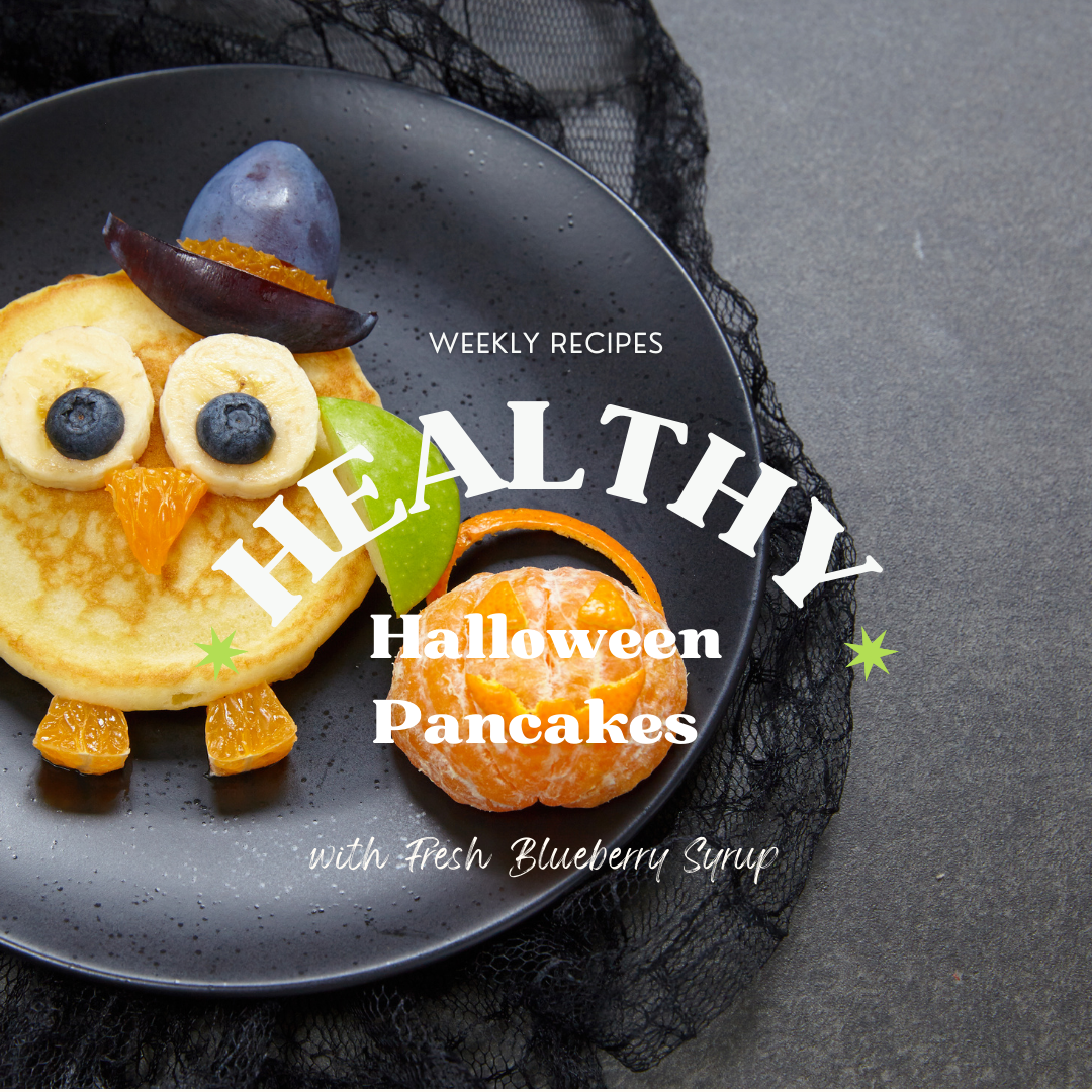 Healthy Halloween Pancakes With Fresh Blueberry Syrup
